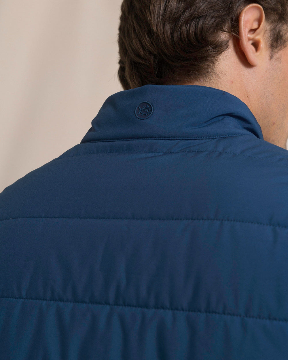 The detail view of the Southern Tide Marsh Creek Cove Quilted Vest by Southern Tide - Nautical Blue