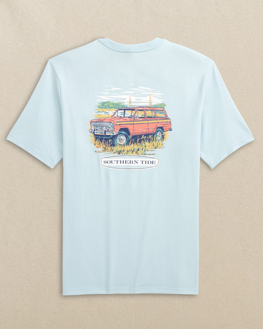 The back view of the Southern Tide Marsh Wagon Short Sleeve T-Shirt by Southern Tide - Clear Day Blue