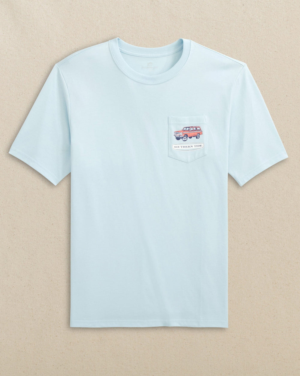 The front view of the Southern Tide Marsh Wagon Short Sleeve T-Shirt by Southern Tide - Clear Day Blue