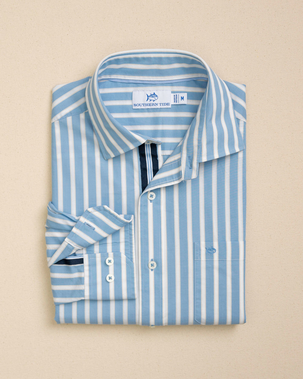 The detail view of the Southern Tide Marshside Stripe Charleston Sport Shirt by Southern Tide - Ocean Channel