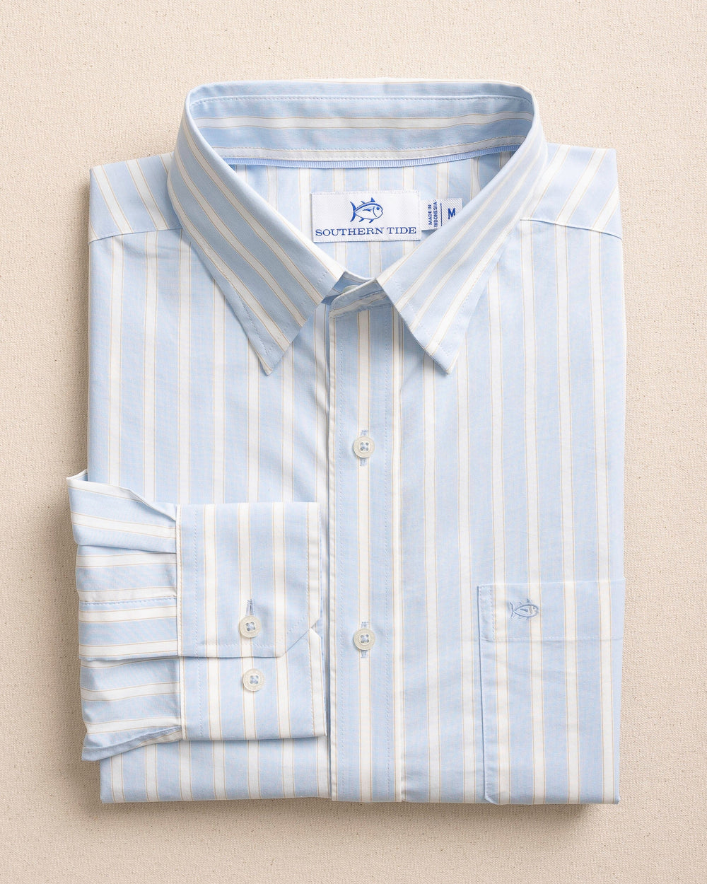 The front view of the Southern Tide Marshside Stripe Charleston Sport Shirt by Southern Tide - Ocean Channel