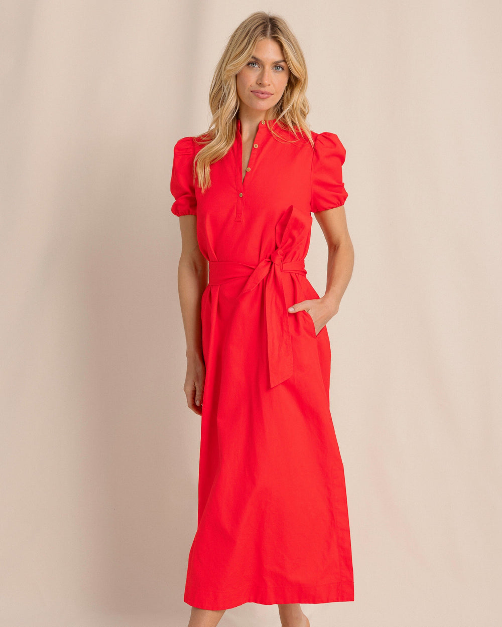 The front view of the Southern Tide Mary Ann Maxi Dress by Southern Tide - Poppy Red