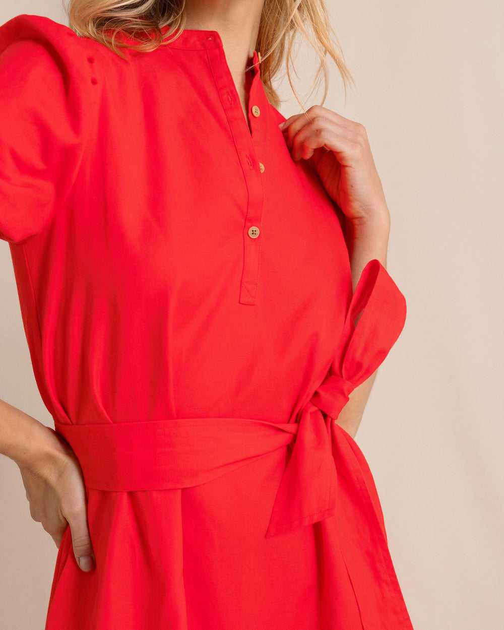 The front detail view of the Southern Tide Mary Ann Maxi Dress by Southern Tide - Poppy Red
