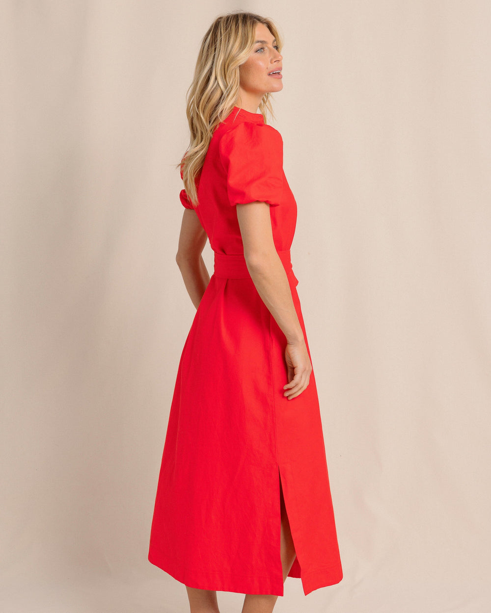 The side view of the Southern Tide Mary Ann Maxi Dress by Southern Tide - Poppy Red