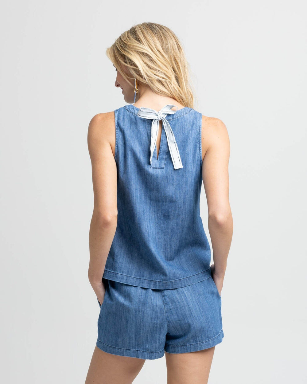 The back view of the Southern Tide Carissa Denim Tank by Southern Tide - Medium Wash Indigo