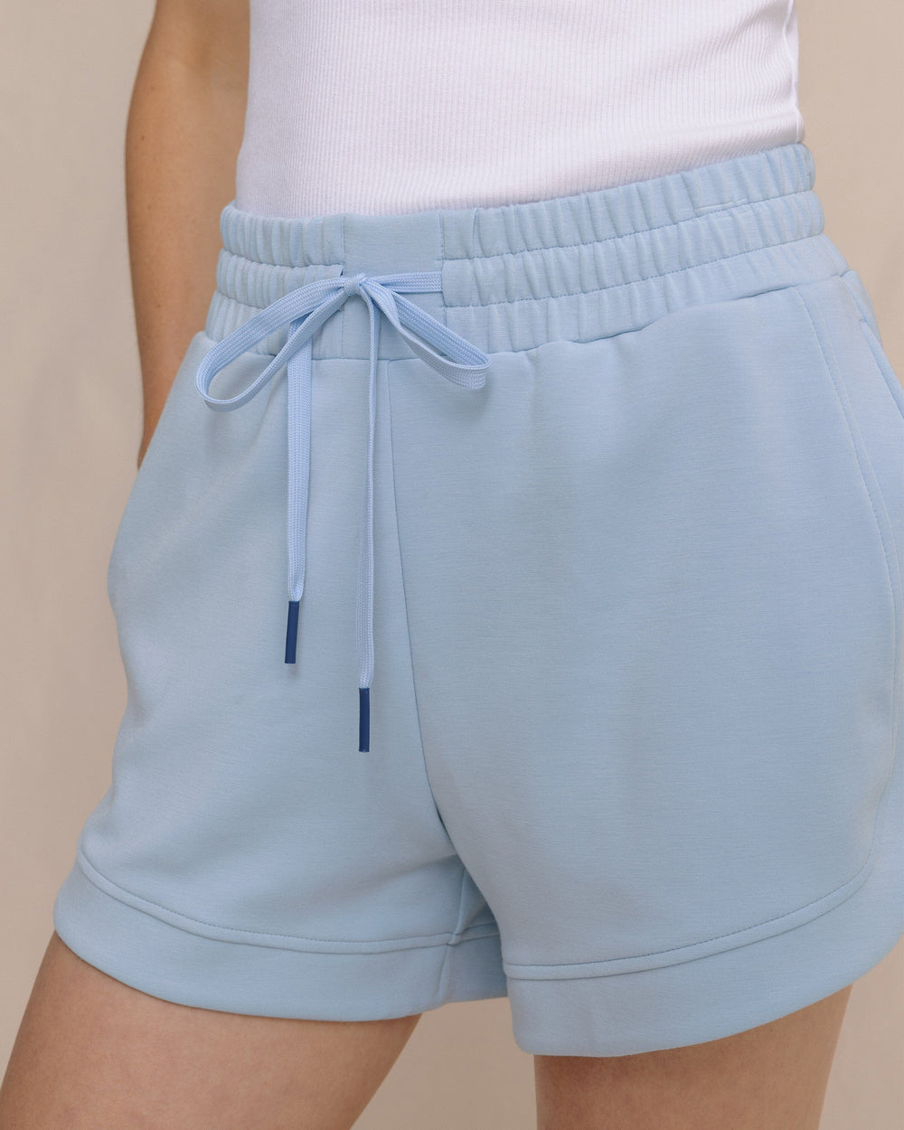 The detail view of the Southern Tide Maxine Luxe Lounge Short by Southern Tide - Cerulean