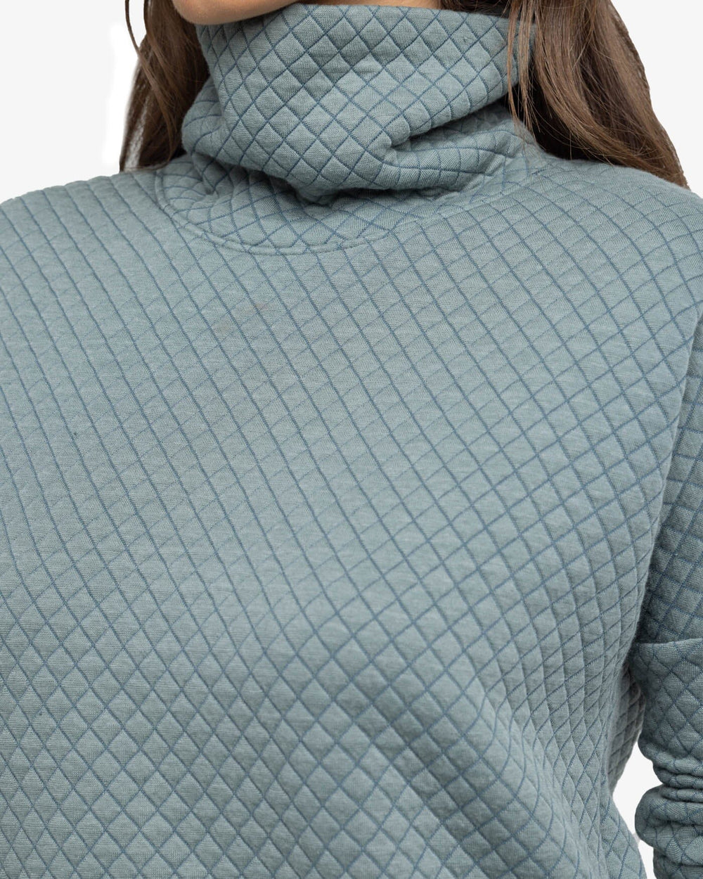 The detail view of the Southern Tide Mellie MockNeck Sweatshirt by Southern Tide - Balsam Green
