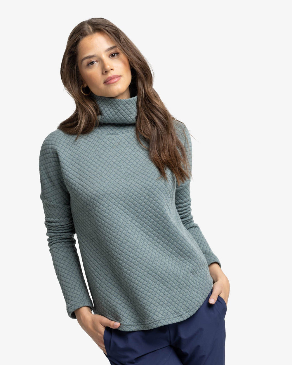 The second front view of the Southern Tide Mellie MockNeck Sweatshirt by Southern Tide - Balsam Green