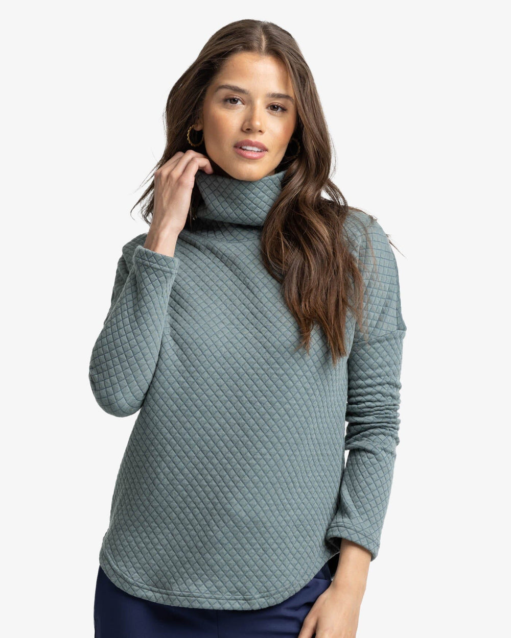 The front view of the Southern Tide Mellie MockNeck Sweatshirt by Southern Tide - Balsam Green