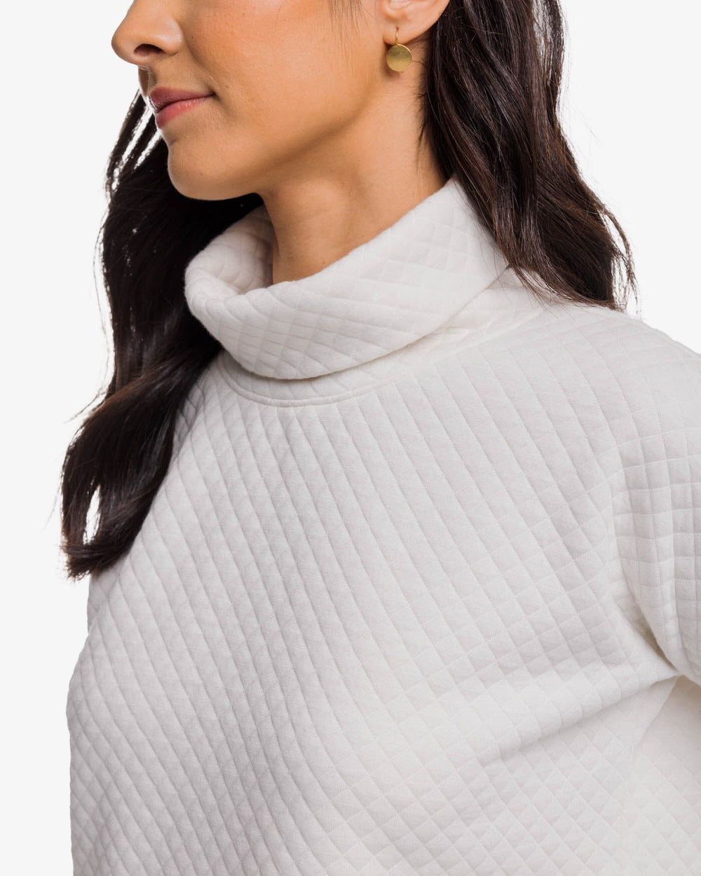 The detail view of the Southern Tide Mellie MockNeck Sweatshirt by Southern Tide - Marshmallow