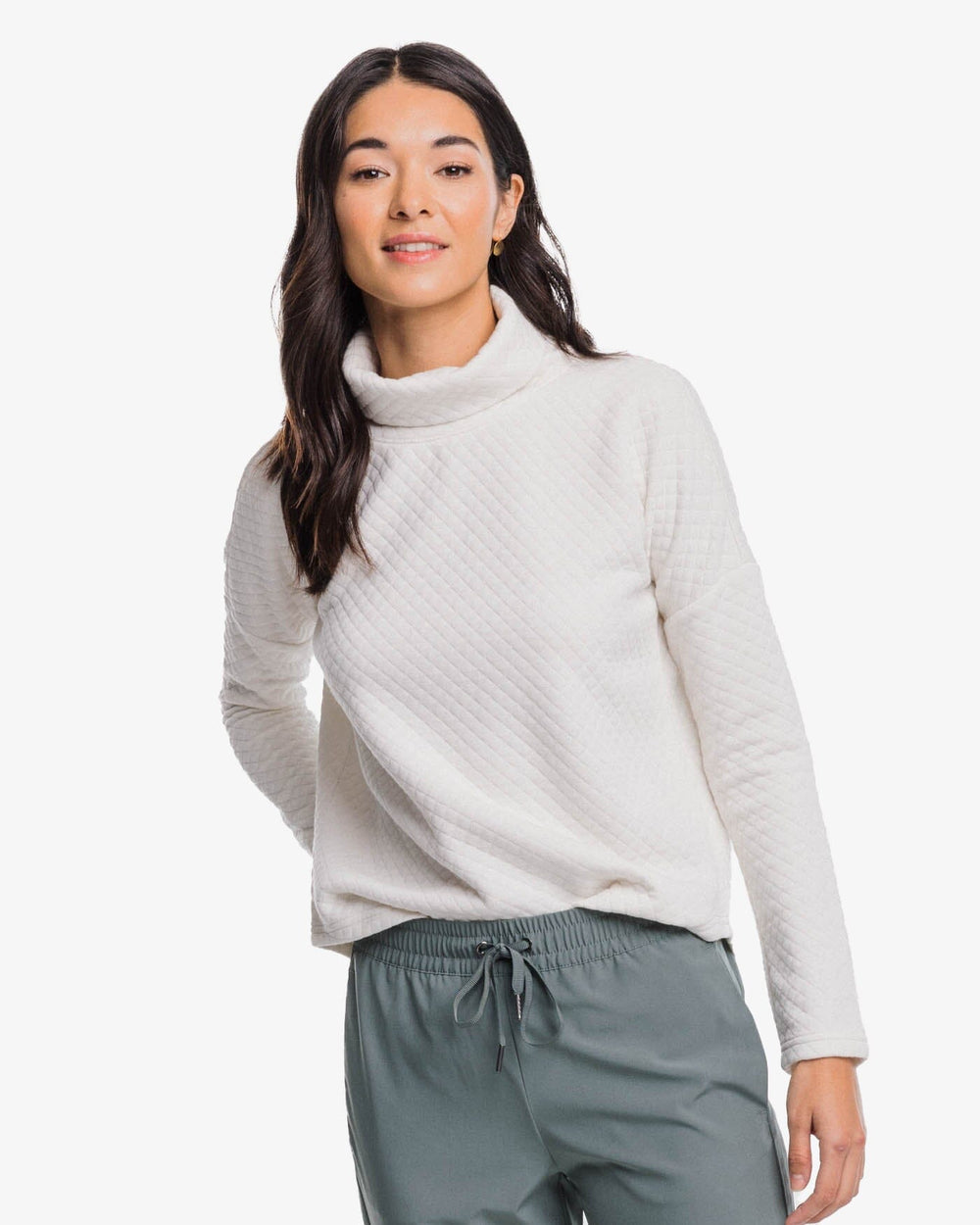 The front view of the Southern Tide Mellie MockNeck Sweatshirt by Southern Tide - Marshmallow
