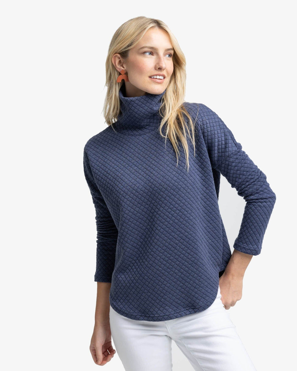 The front view of the Southern Tide Mellie MockNeck Sweatshirt by Southern Tide - Nautical Navy