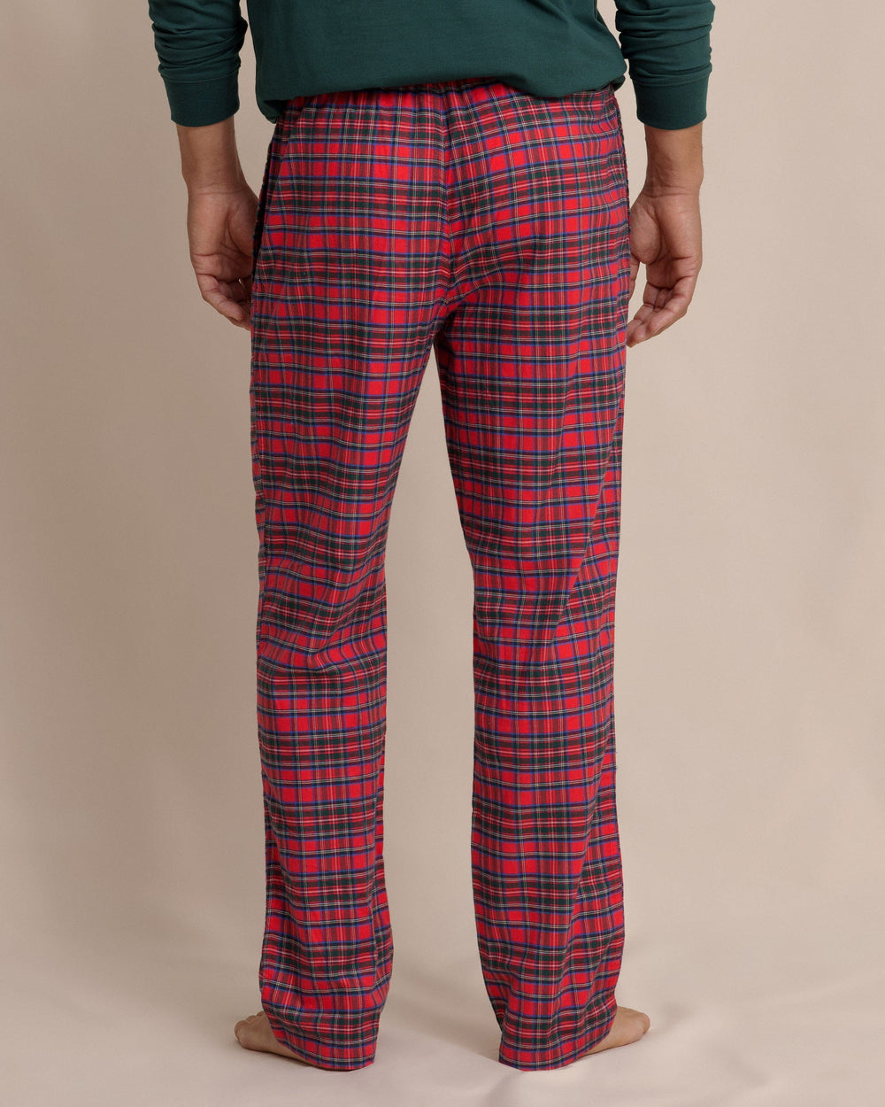 The back view of the Southern Tide Men's South Carolina Tartan Lounge Pant by Southern Tide - Crab Red