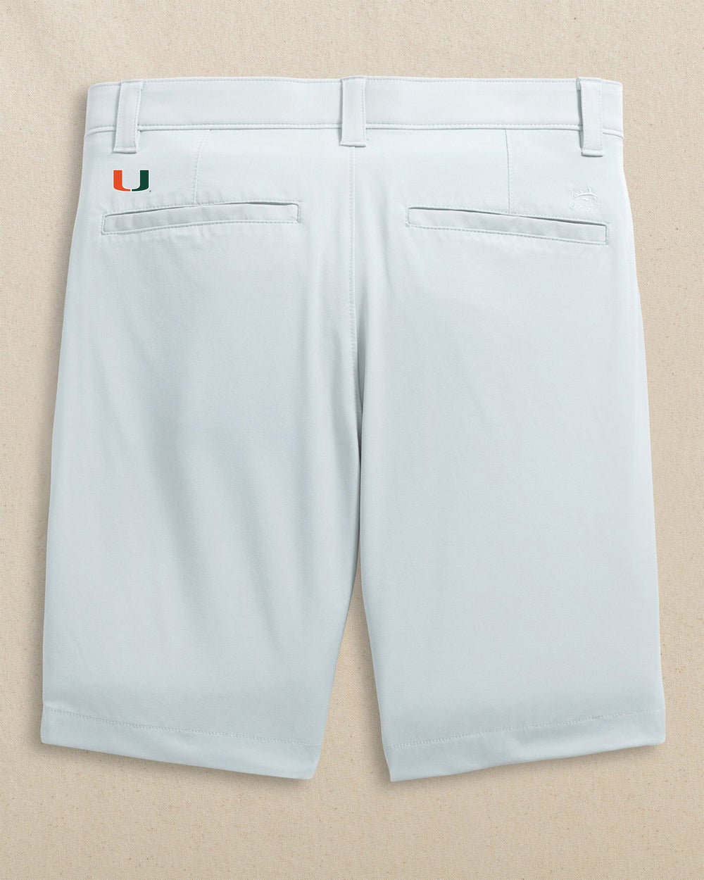 The back view of the Southern Tide Miami Hurricanes Birdie 8" Coastal Breeze® Performance Short by Southern Tide - Seagull Grey
