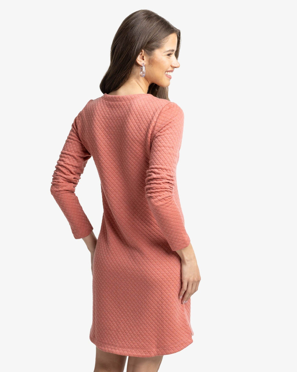 The back view of the Southern Tide Milani Texture Dress by Southern Tide - Dusty Coral