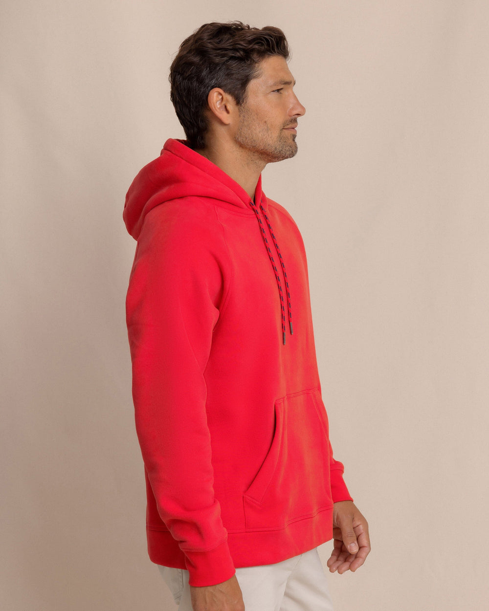 The side view of the Southern Tide Millview Fleece Hoodie by Southern Tide - Crab Red