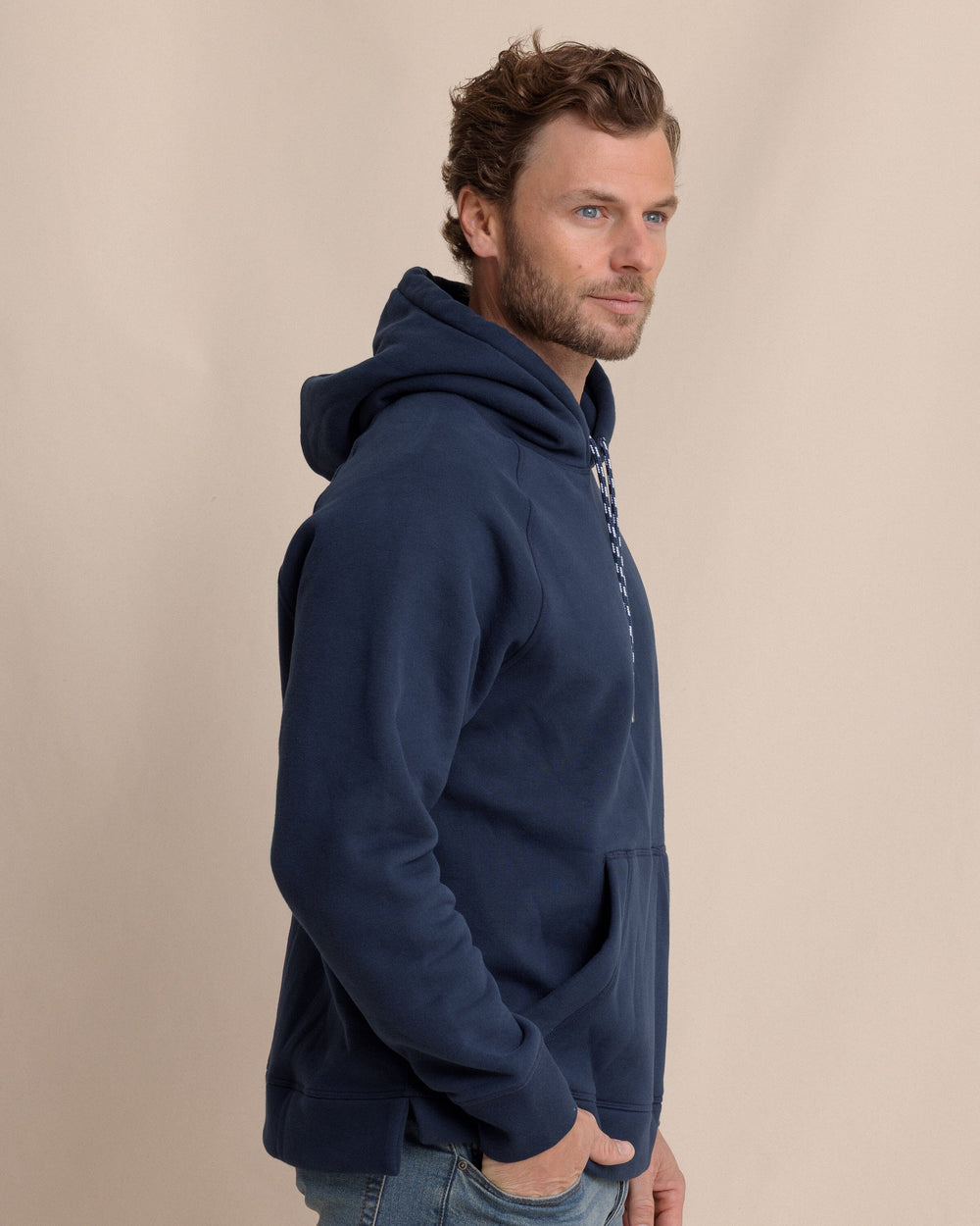 The side view of the Southern Tide Millview Fleece Hoodie by Southern Tide - Dress Blue