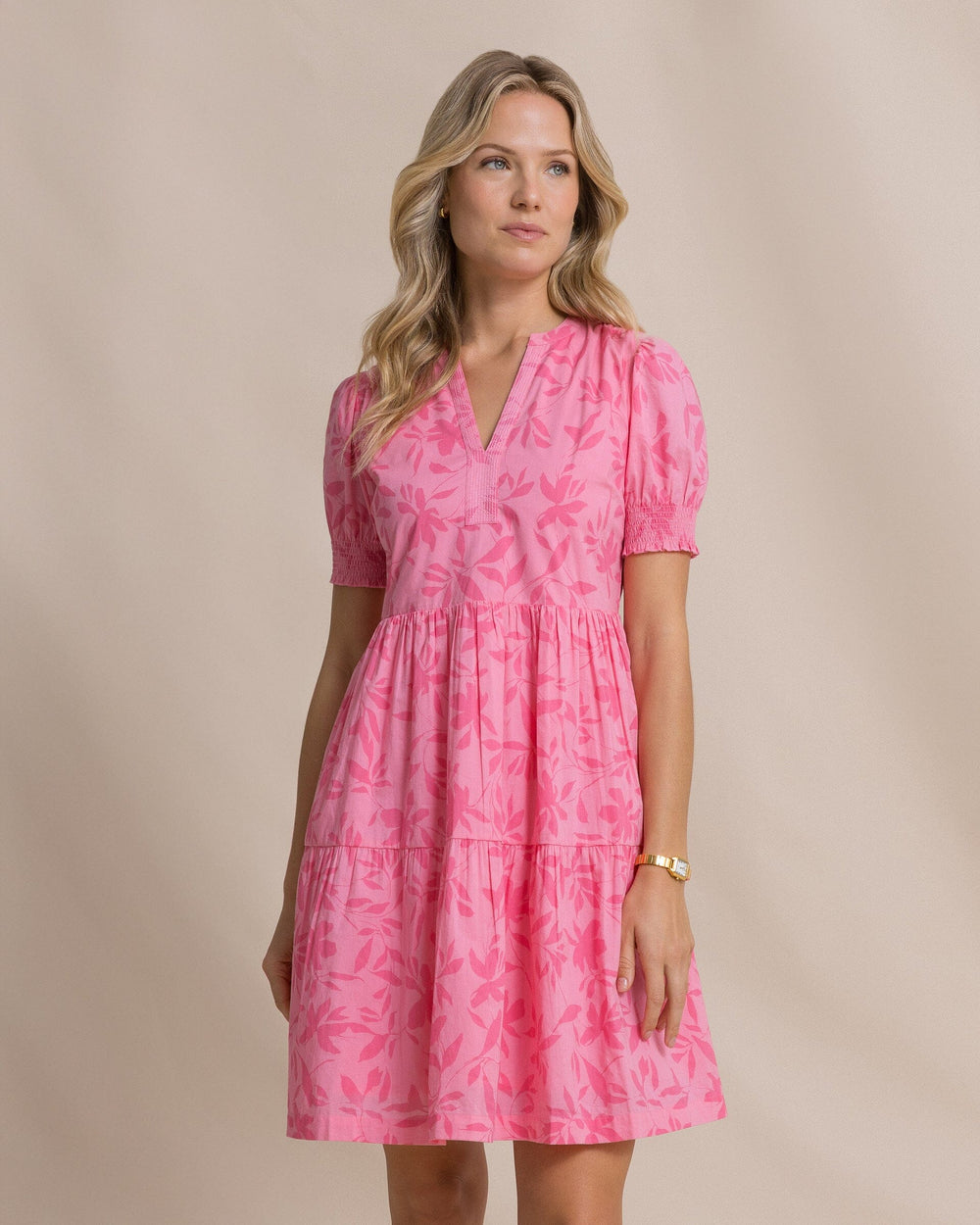 The front view of the Southern Tide Mina Printed Dress by Southern Tide - Sea Pink