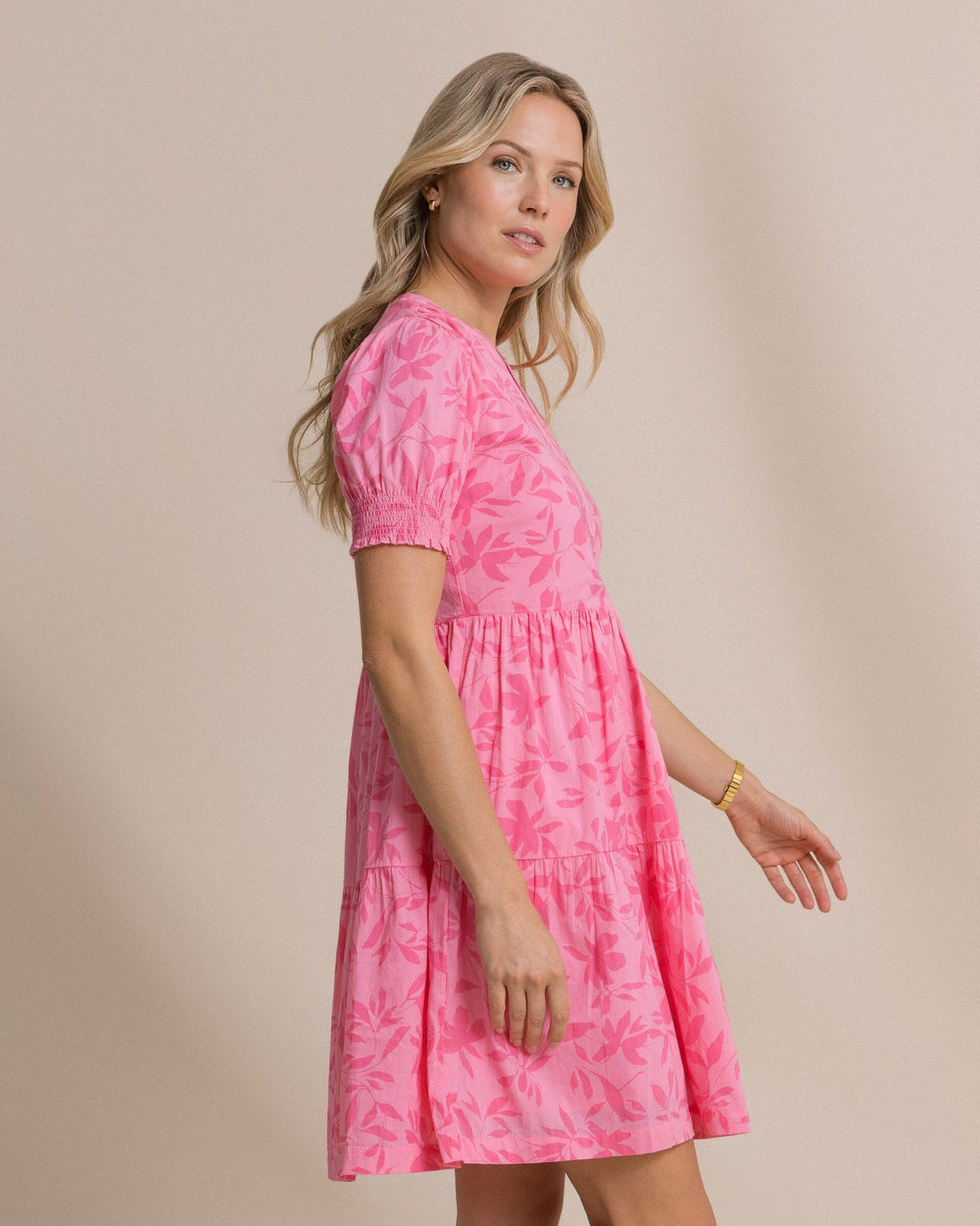 The side view of the Southern Tide Mina Printed Dress by Southern Tide - Sea Pink