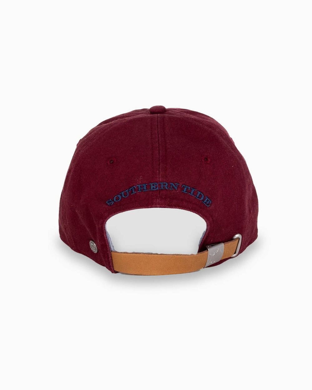 The back view of the Southern Tide mini-skipjack-leather-strap-hat-3 by Southern Tide - Maroon