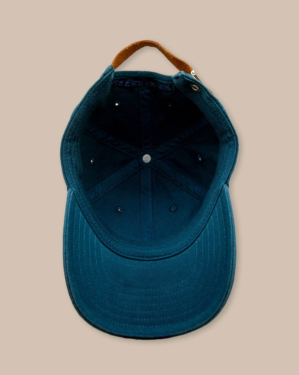 The back view of the Southern Tide Mini Skipjack Leather Strap Hat by Southern Tide - Teal Haze