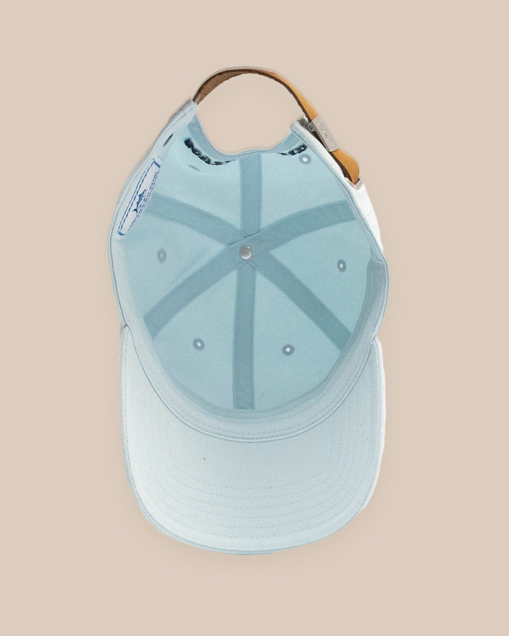 The detail view of the Southern Tide Mini Skipjack Leather Strap Hat by Southern Tide - Blue
