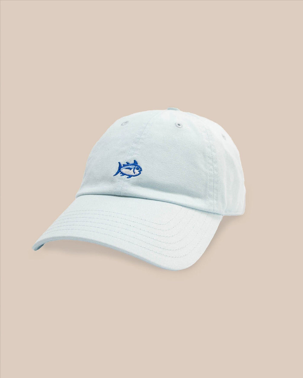 The front view of the Southern Tide Mini Skipjack Leather Strap Hat by Southern Tide - Blue