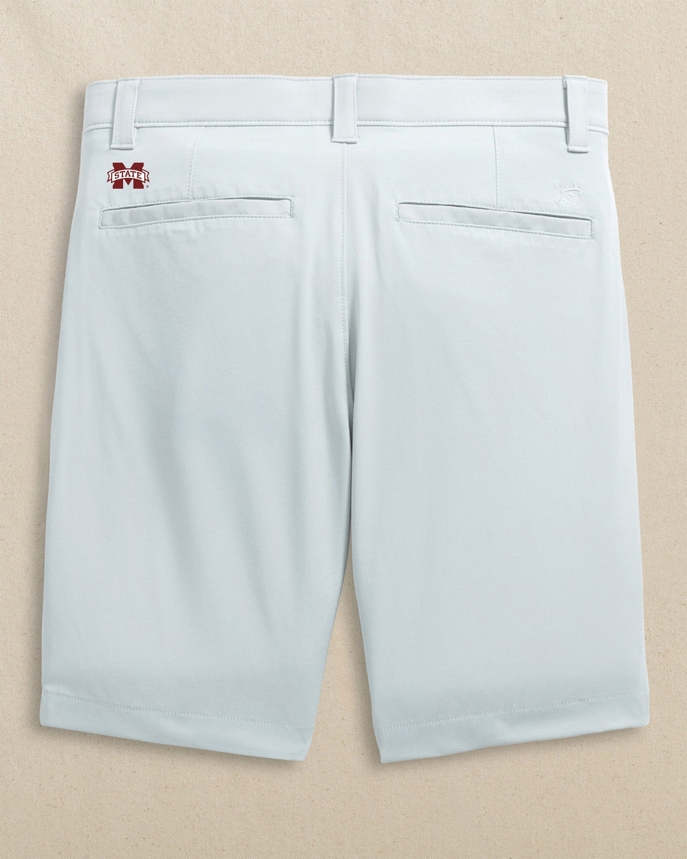 The back view of the Southern Tide Mississippi State Bulldogs Birdie 8" Coastal Breeze® Performance Short by Southern Tide - Seagull Grey