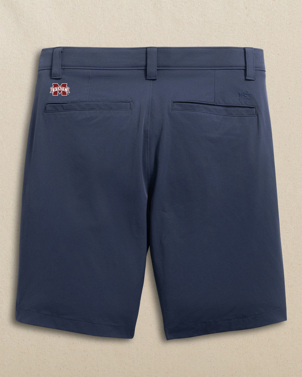 The back view of the Southern Tide Mississippi State Bulldogs Birdie 8" Coastal Breeze® Performance Short by Southern Tide - True Navy