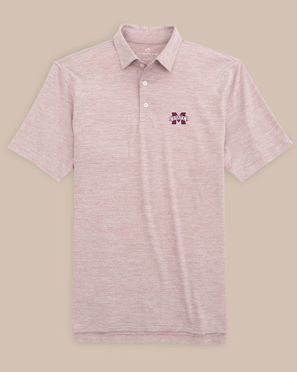 The front of the Mississippi State Bulldogs Driver Spacedye Polo Shirt by Southern Tide - Chianti