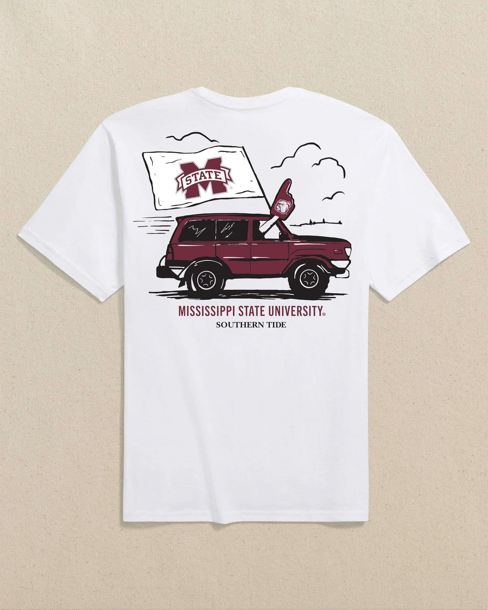 The back view of the Southern Tide Mississippi State Bulldogs Game Bound Short Sleeve T-Shirt by Southern Tide - Classic White