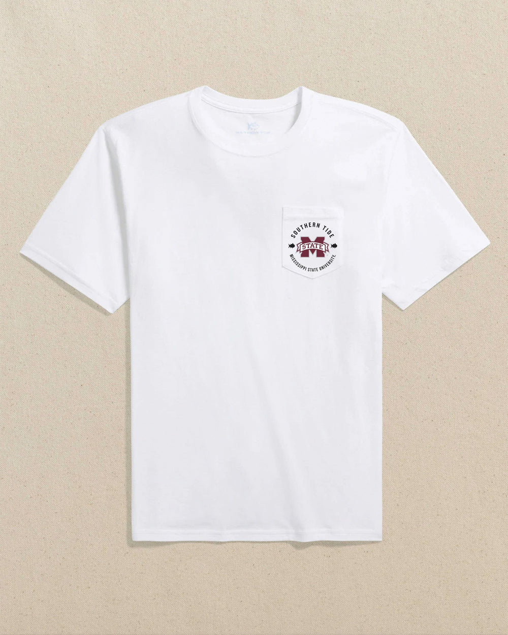 The front view of the Southern Tide Mississippi State Bulldogs Game Bound Short Sleeve T-Shirt by Southern Tide - Classic White