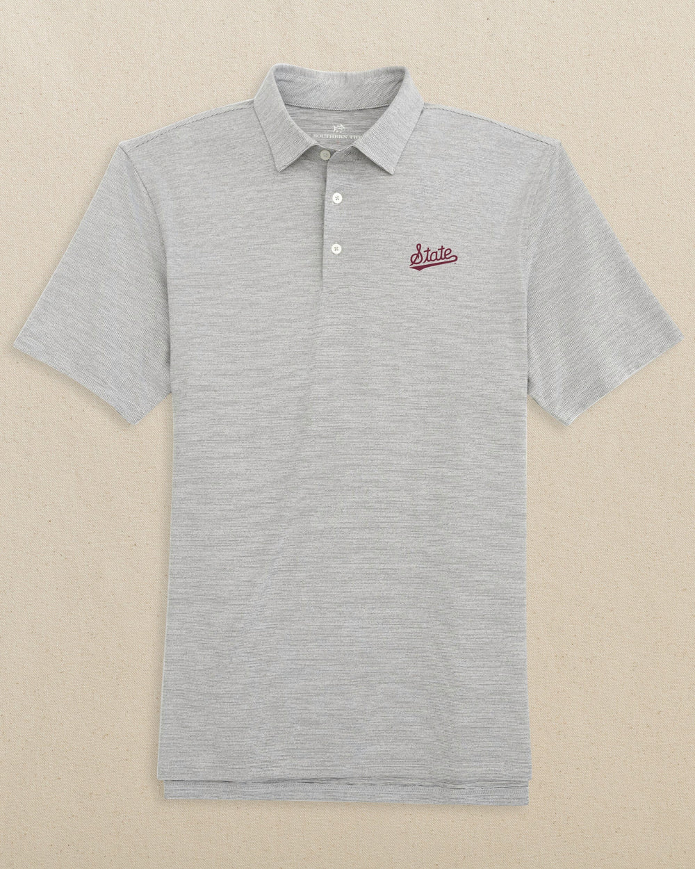 The front view of the Southern Tide Mississippi State Script Driver Spacedye Polo by Southern Tide - Black