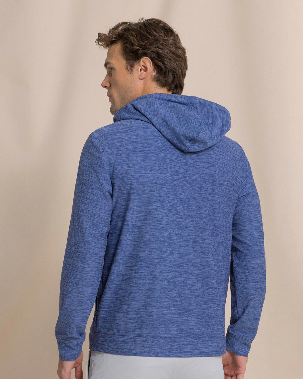 The back view of the Southern Tide Mixed Media Full Zip Jacket by Southern Tide - Heather Nautical Blue