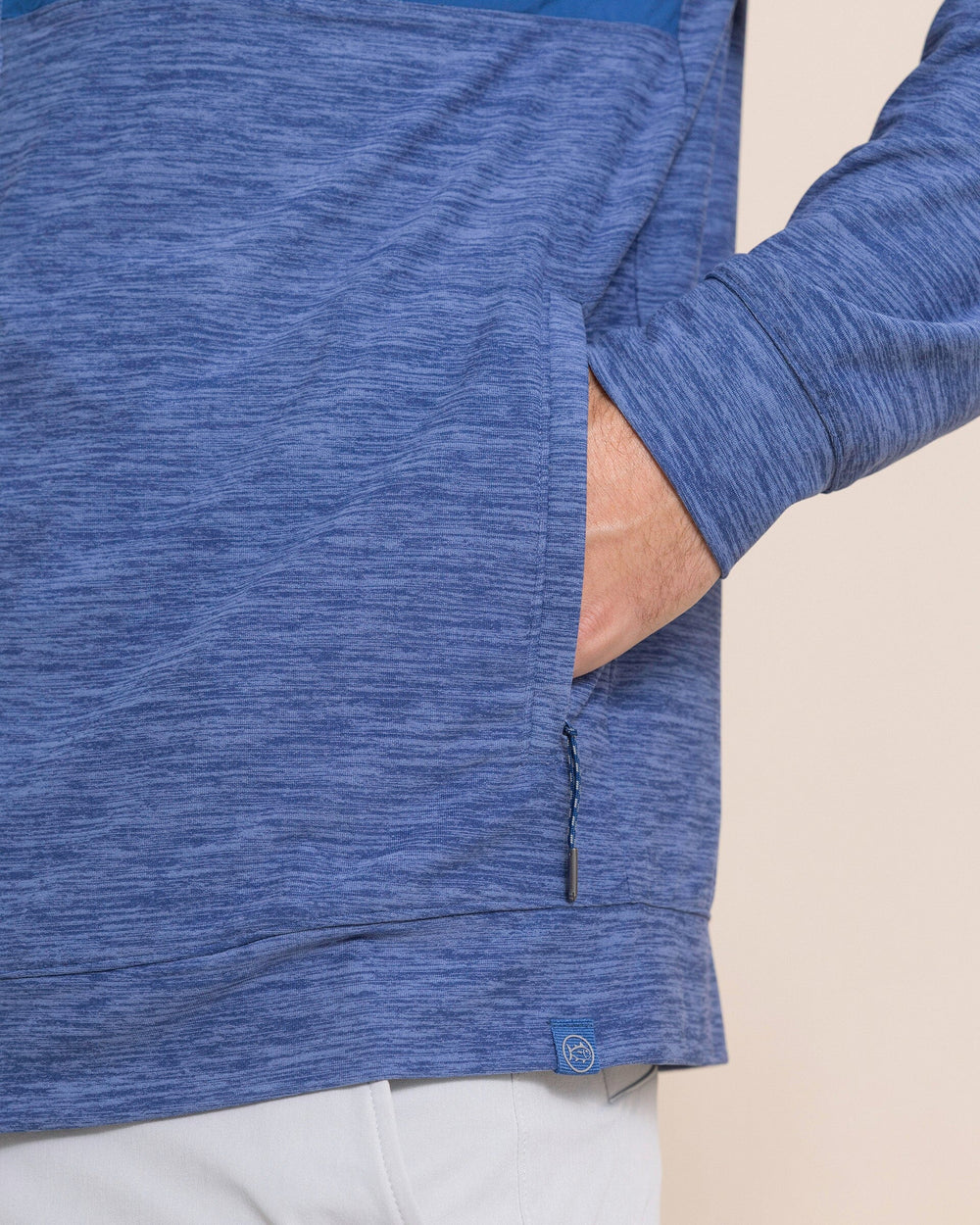 The detail view of the Southern Tide Mixed Media Full Zip Jacket by Southern Tide - Heather Nautical Blue