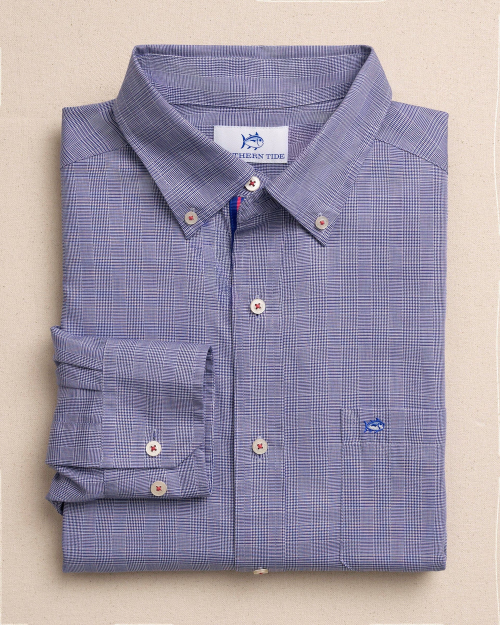 The front view of the Southern Tide Moultrie Plaid Sport Shirt by Southern Tide - Nautical Blue