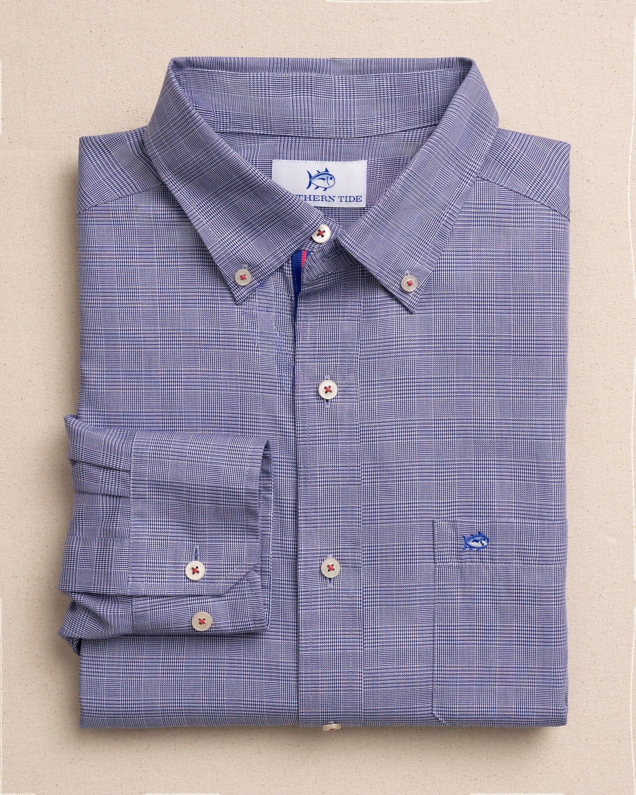 The front view of the Southern Tide Moultrie Plaid Sport Shirt by Southern Tide - Nautical Blue