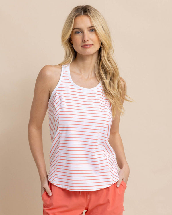 The front view of the Southern Tide Myra Stripe Racerback Tank by Southern Tide - Classic White