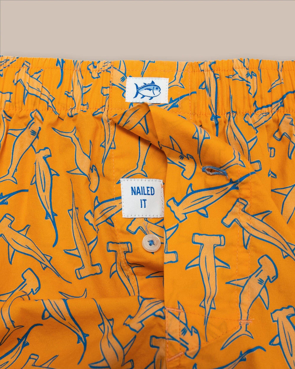 The detail view of the Southern Tide Nailed It Boxer by Southern Tide - Tangerine Orange