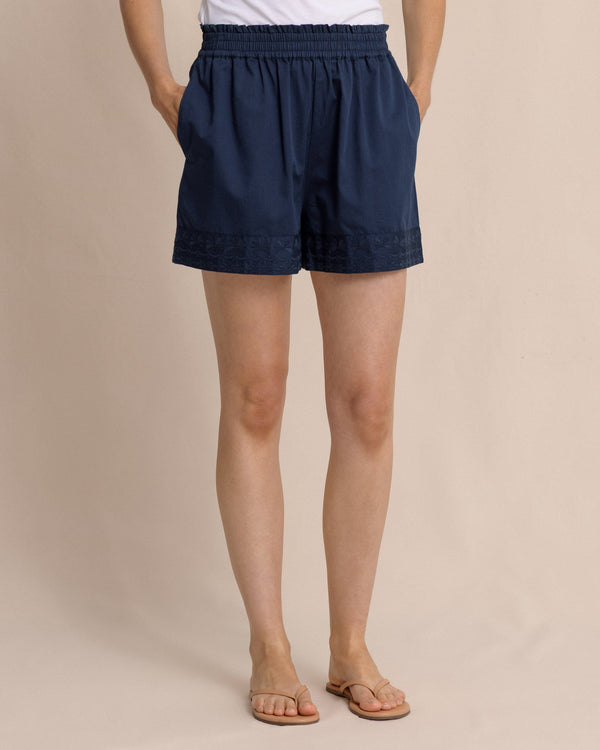 The front view of the Southern Tide Nance Embroidered Shorts by Southern Tide - Dress Blue