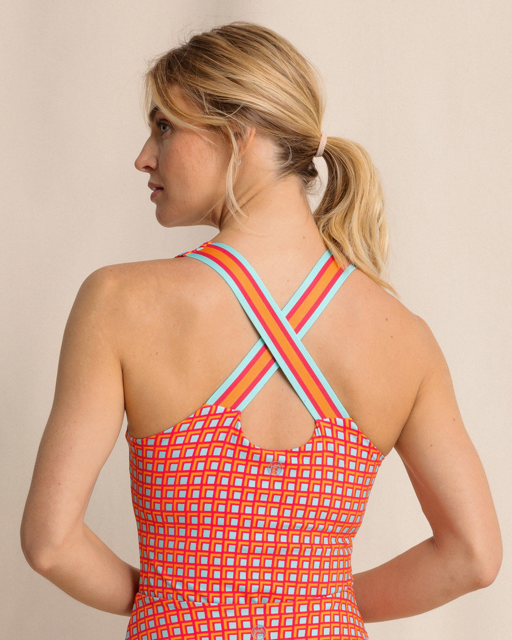 The back view of the Southern Tide Natalie Printed Cross Back Tank by Southern Tide - Calypso Berry
