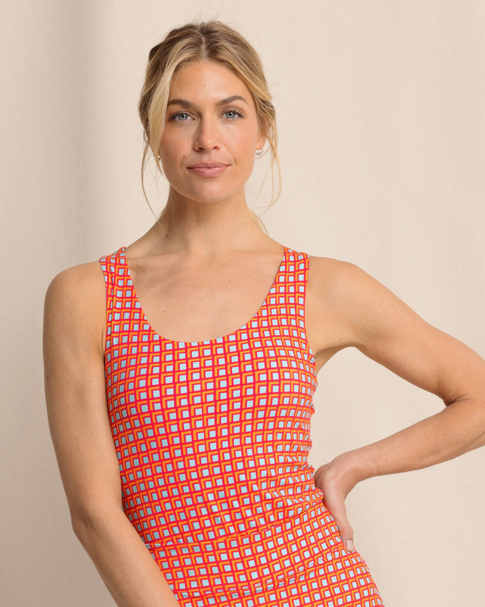 The front view of the Southern Tide Natalie Printed Cross Back Tank by Southern Tide - Calypso Berry