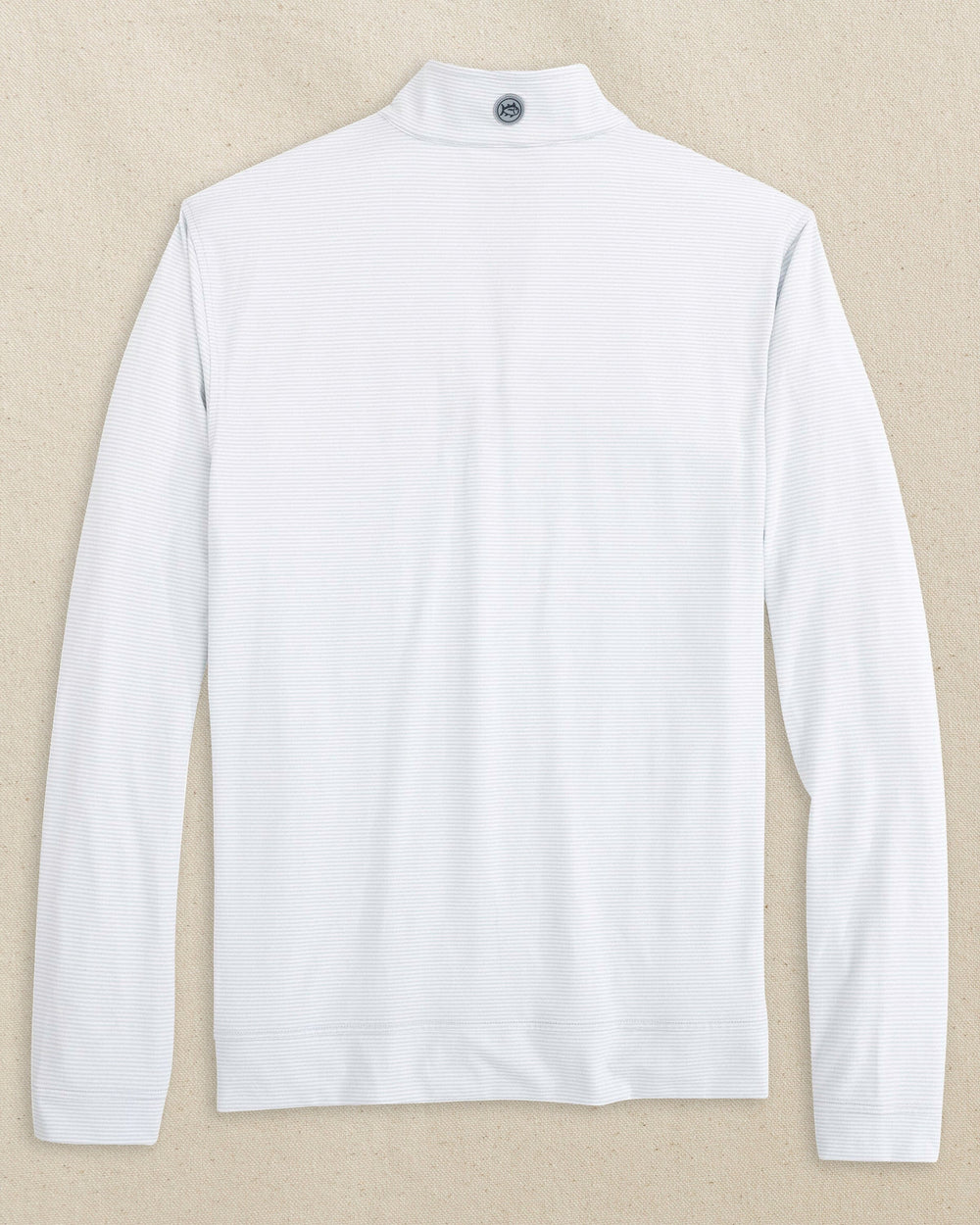 The back view of the Southern Tide NC State Wolf Head Cruiser Micro-Stripe Heather Quarter Zip by Southern Tide - Heather Slate Grey