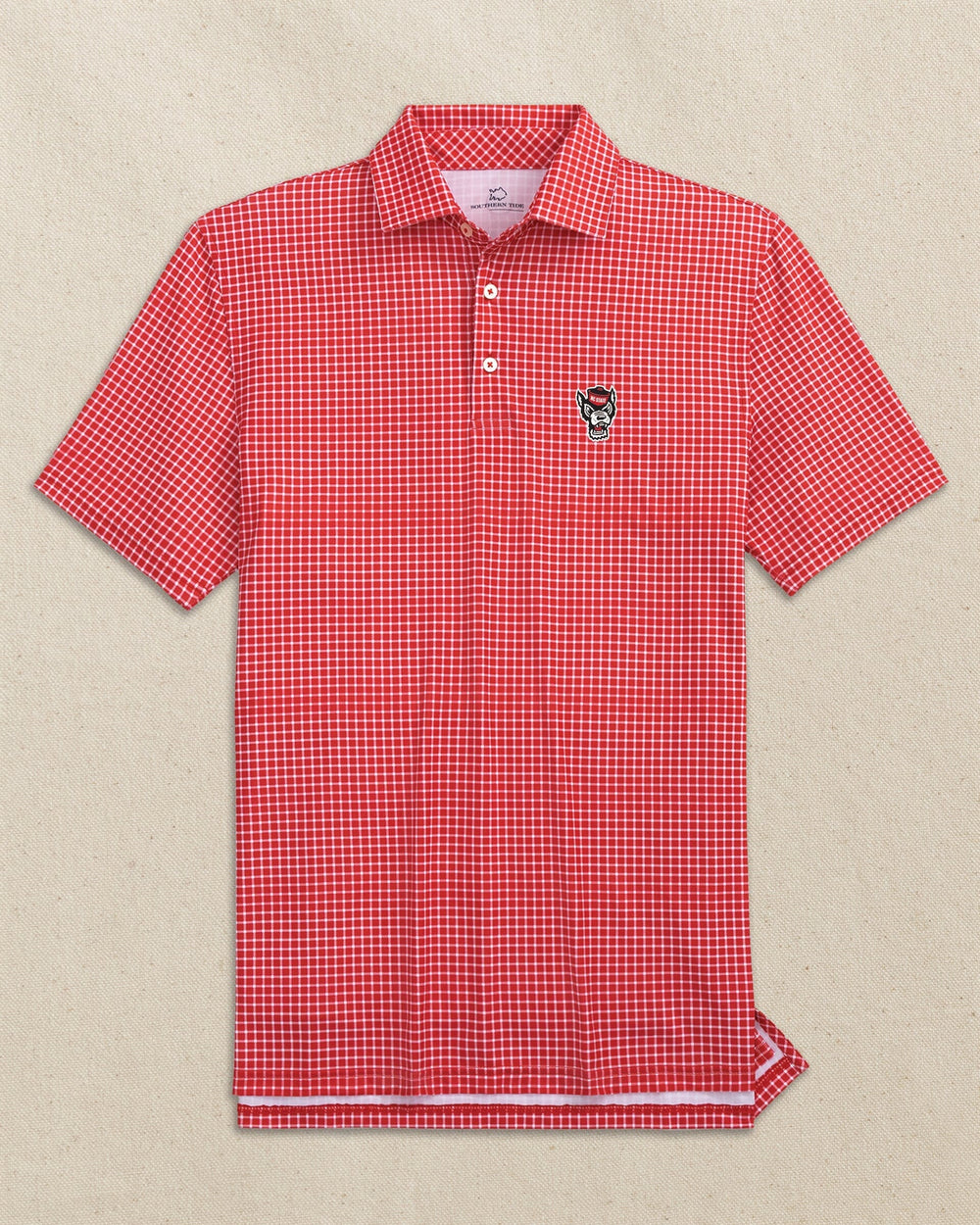 NC State Wolf Head Driver Dunes Edge Plaid Polo C_Polo Shirts Southern Tide 