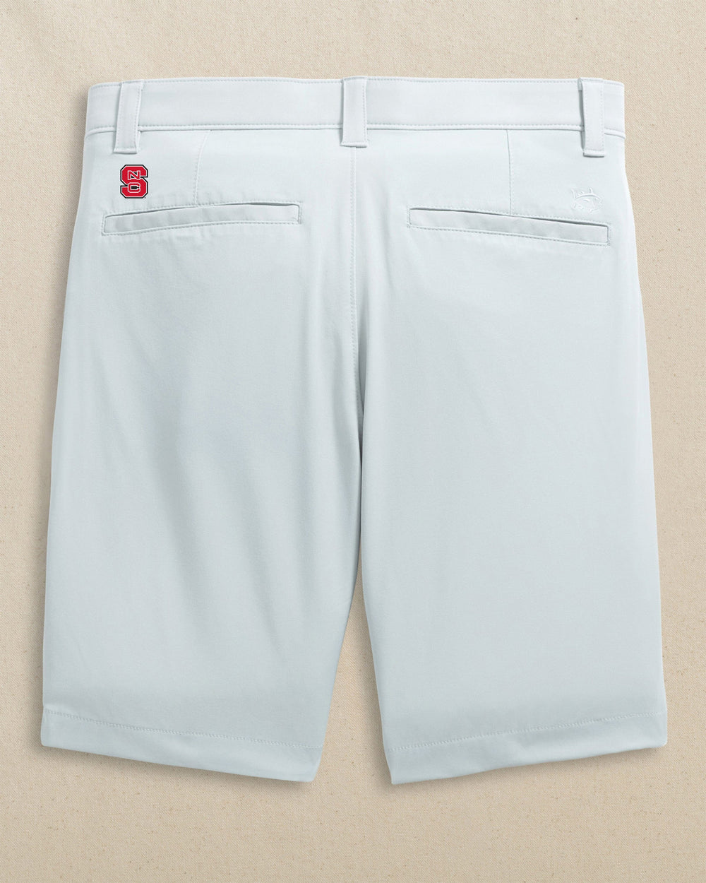The back view of the Southern Tide NC State Wolfpack Birdie 8" Coastal Breeze® Performance Short by Southern Tide - Seagull Grey