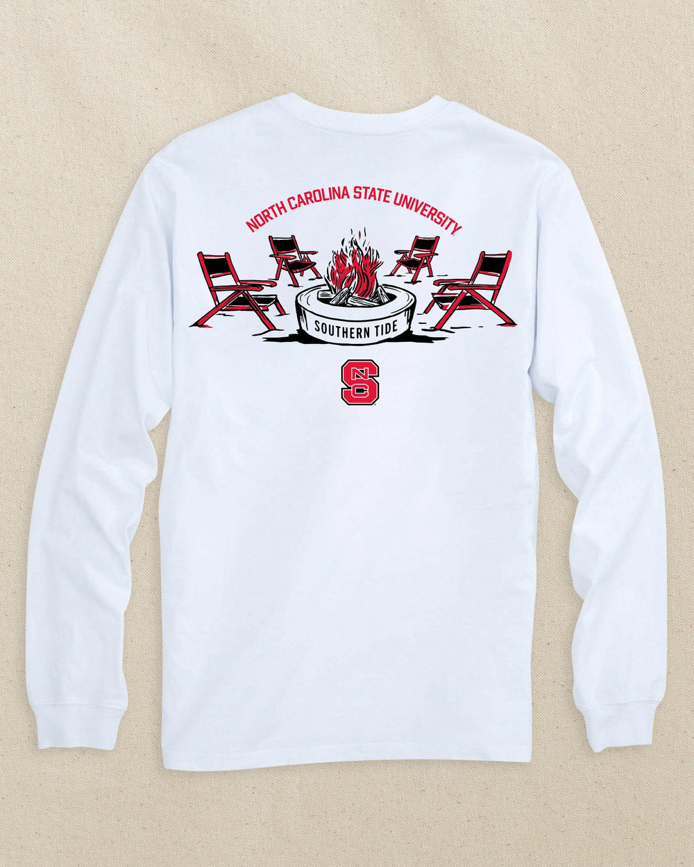 The back view of the Southern Tide NC State Wolfpack Gameday Bonfire Long Sleeve T-Shirt by Southern Tide - Classic White