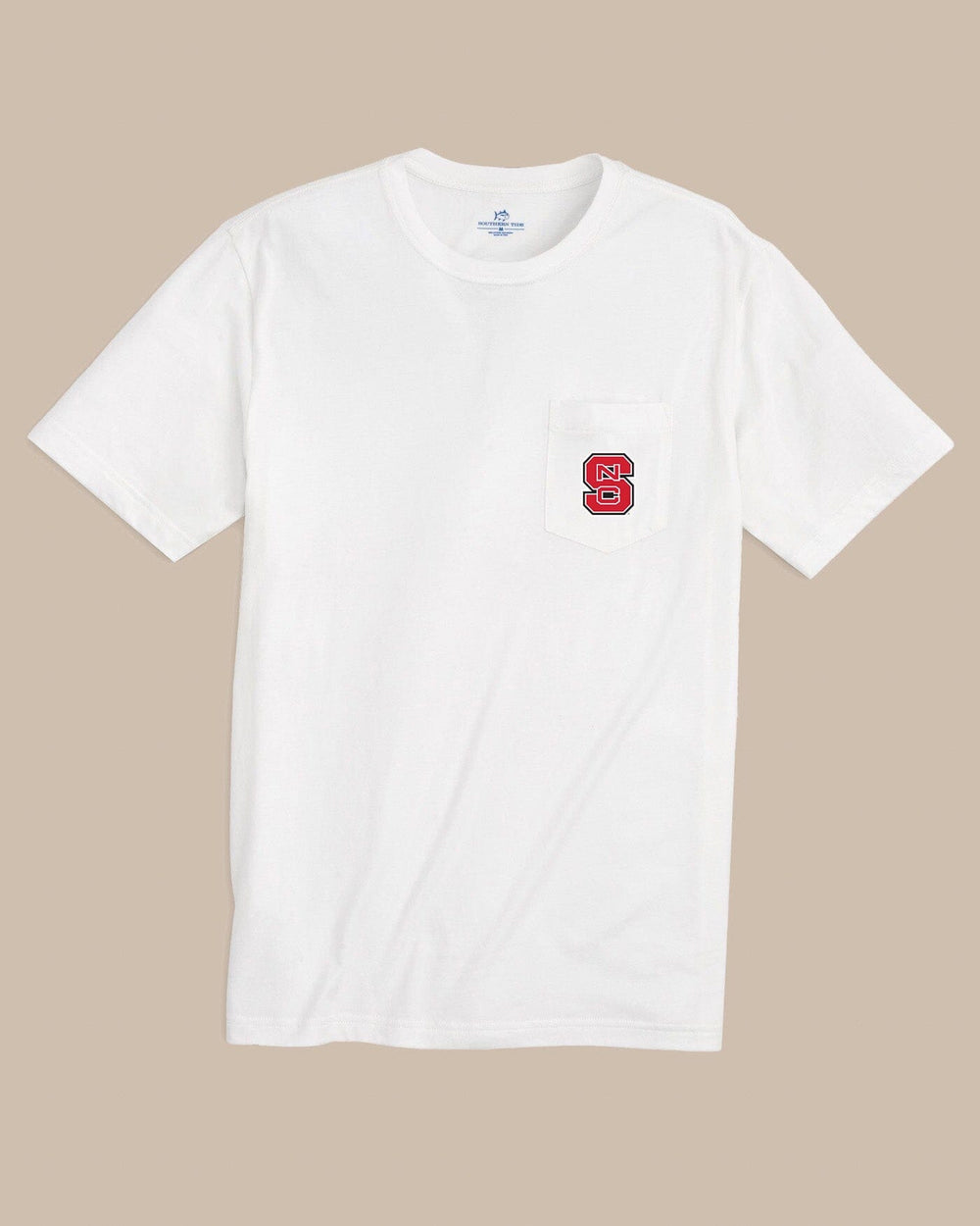 The front view of the Southern Tide NC State Wolfpack Gameday Embroidered Short Sleeve T-Shirt by Southern Tide - Classic White