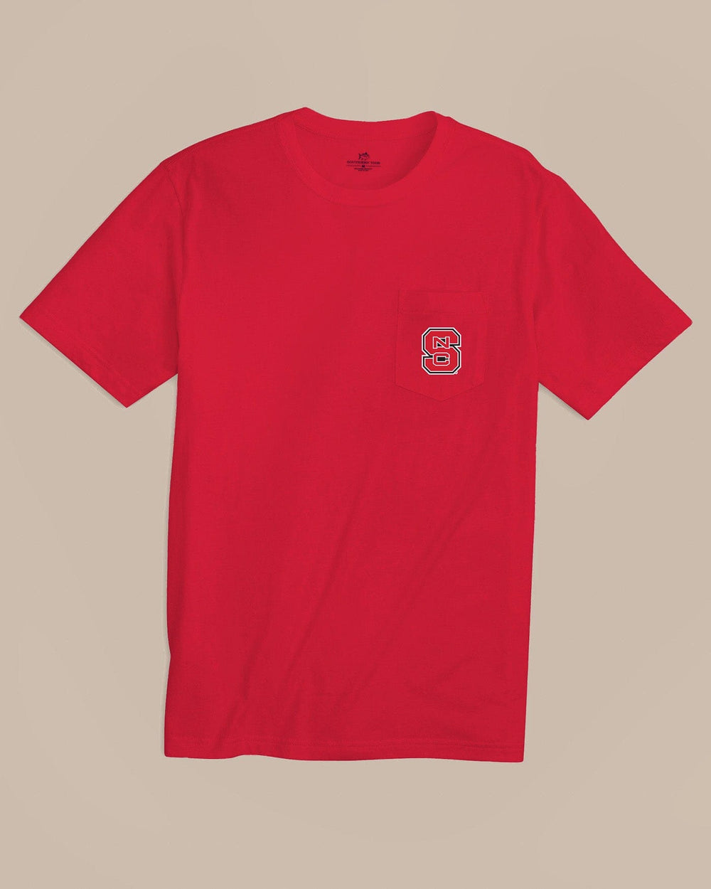 The front view of the Southern Tide NC State Wolfpack Gameday Embroidered Short Sleeve T-Shirt by Southern Tide - Varsity Red