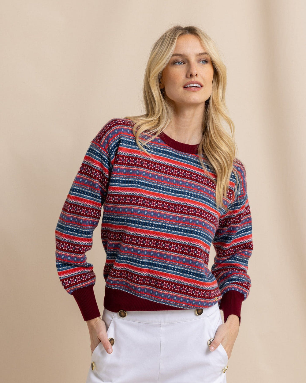 The front view of the Southern Tide Nelle Fair Isle Sweater by Southern Tide - Muscadine