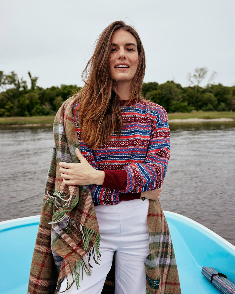 The lifestyle view of the Southern Tide Nelle Fair Isle Sweater by Southern Tide - Muscadine